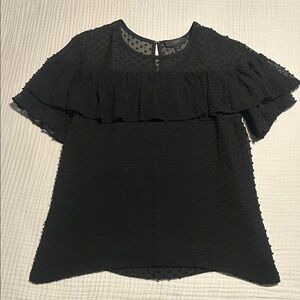 JCrew Swissdot Black Ruffle Blouse